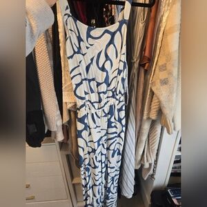 Blue and White Patterned Jumpsuit